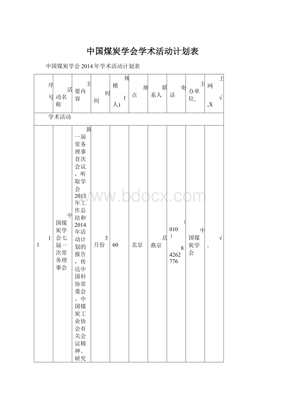 中国煤炭学会学术活动计划表Word格式文档下载.docx