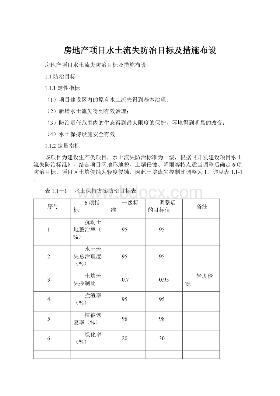 房地产项目水土流失防治目标及措施布设Word下载.docx