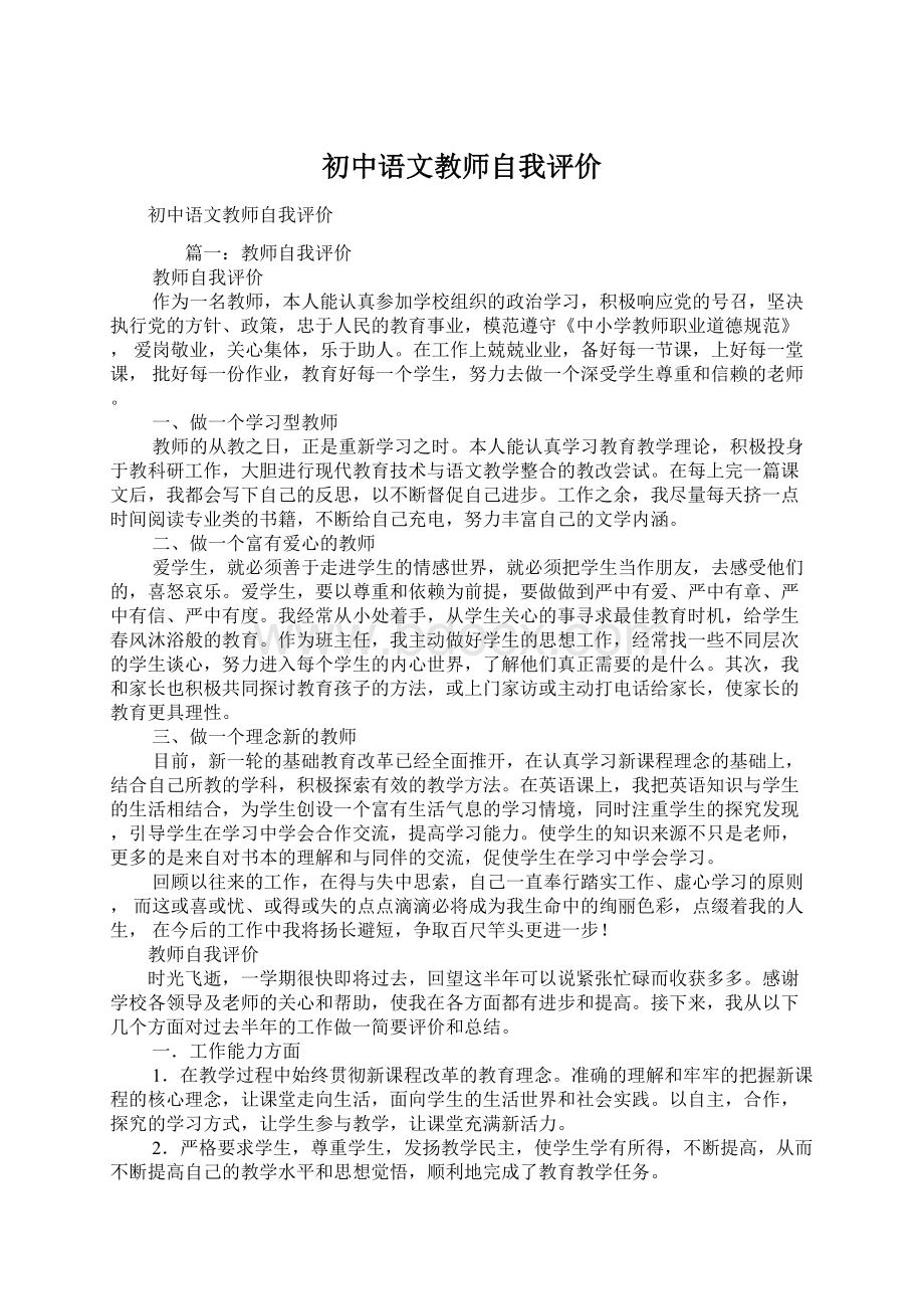 初中语文教师自我评价.docx