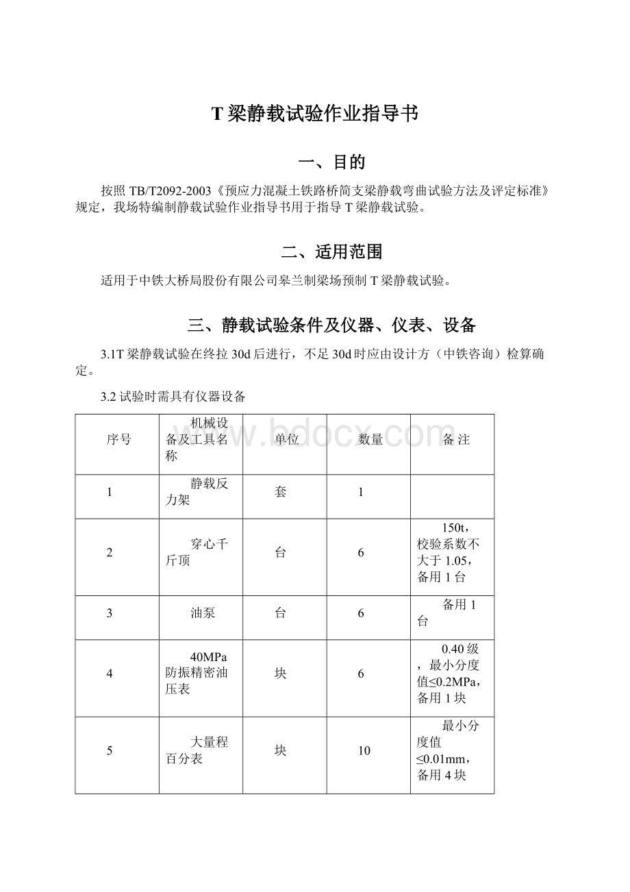 T梁静载试验作业指导书.docx_第1页