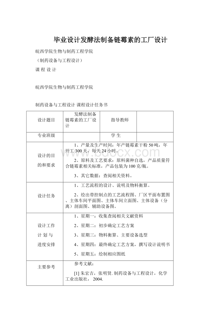 毕业设计发酵法制备链霉素的工厂设计.docx