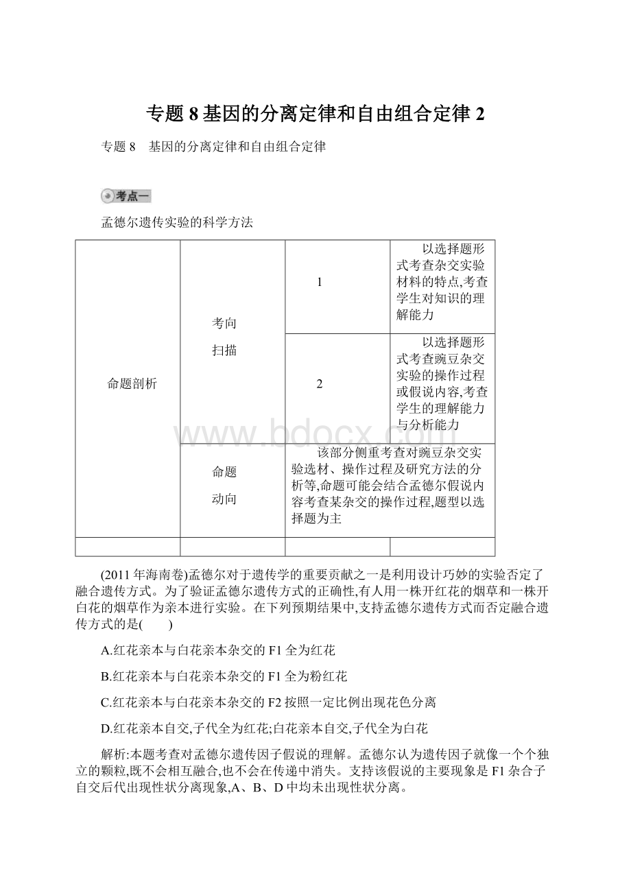 专题8基因的分离定律和自由组合定律2Word格式.docx