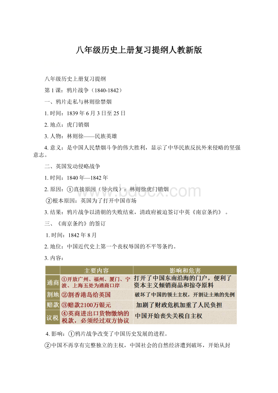 八年级历史上册复习提纲人教新版.docx_第1页