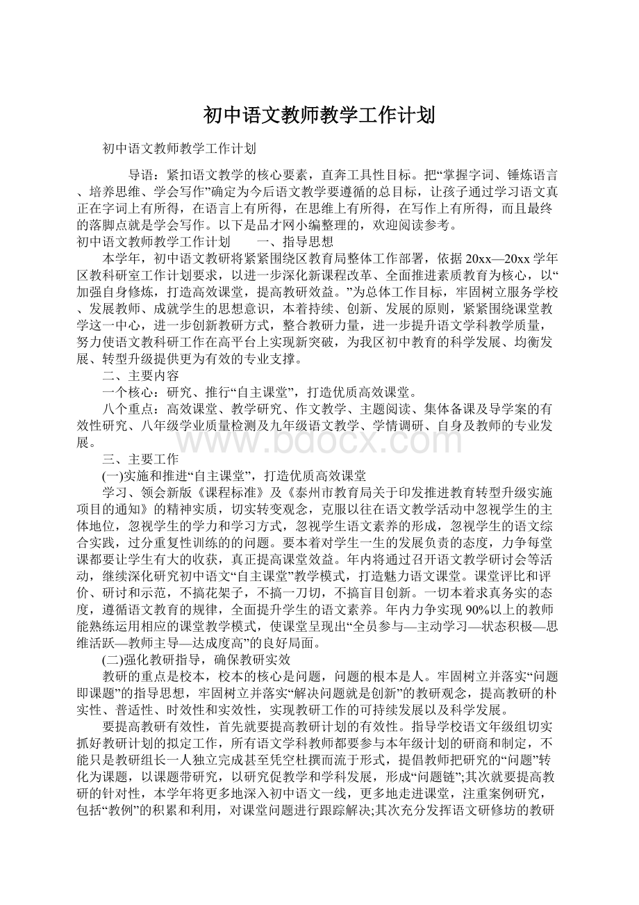 初中语文教师教学工作计划.docx