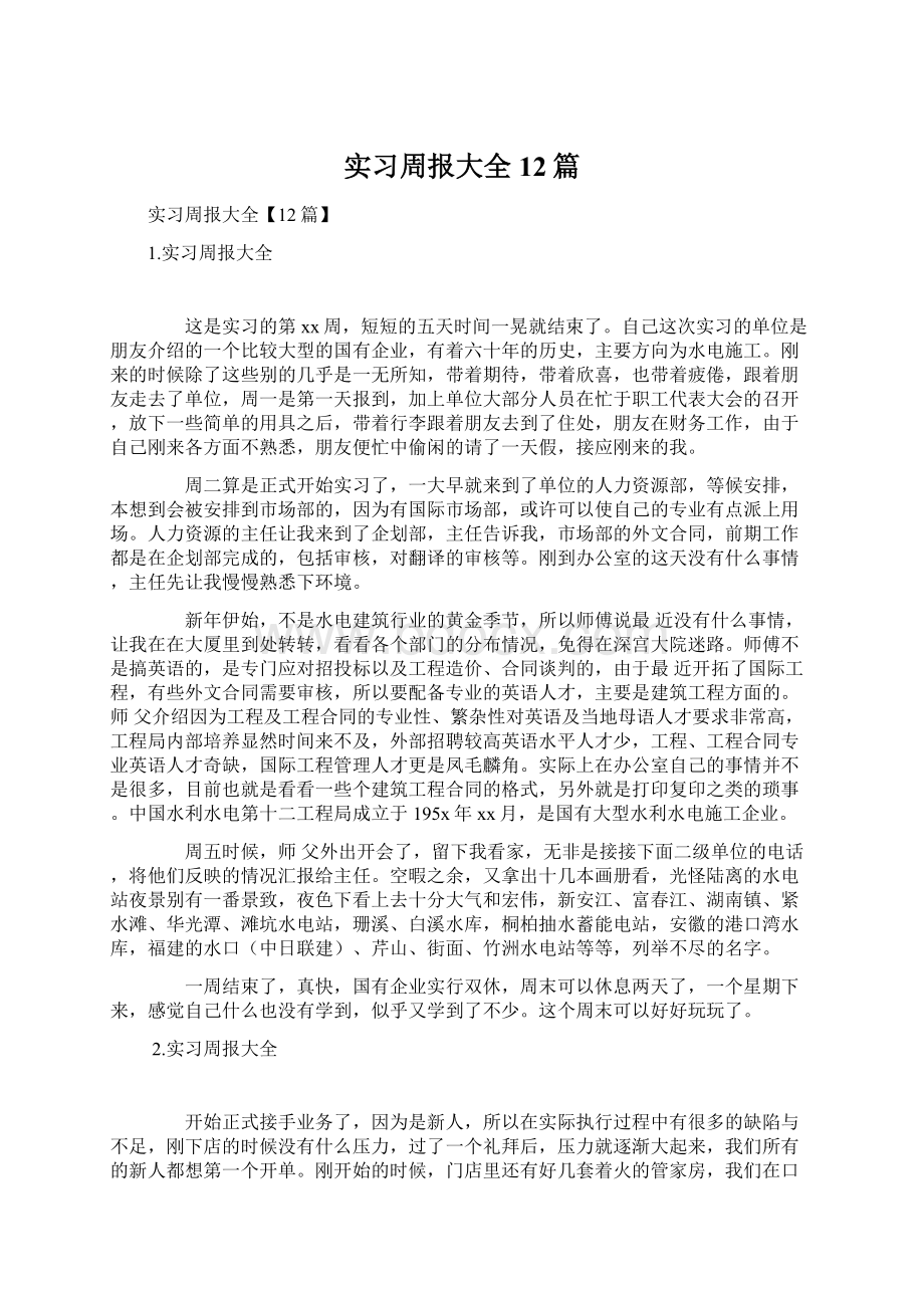 实习周报大全12篇文档格式.docx