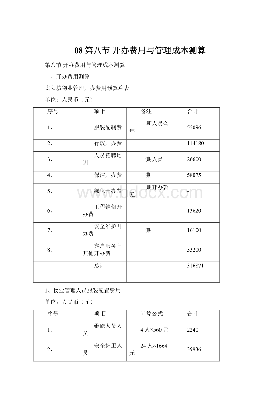 08第八节开办费用与管理成本测算Word格式.docx_第1页