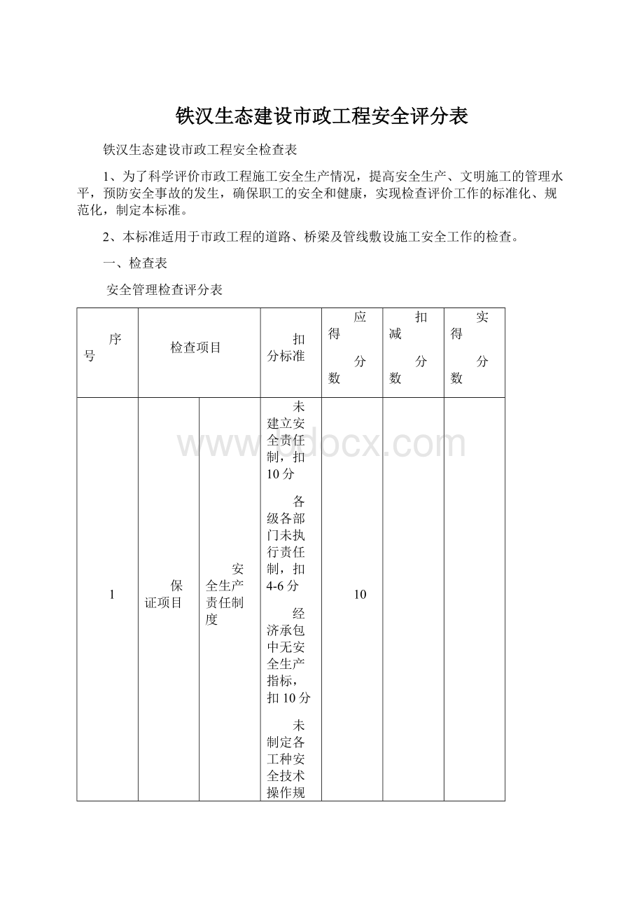 铁汉生态建设市政工程安全评分表.docx_第1页