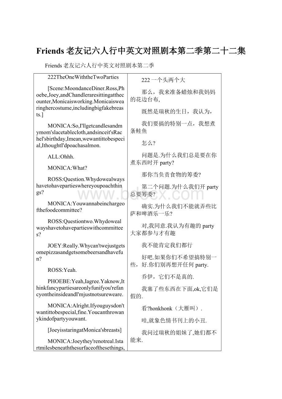 Friends老友记六人行中英文对照剧本第二季第二十二集.docx