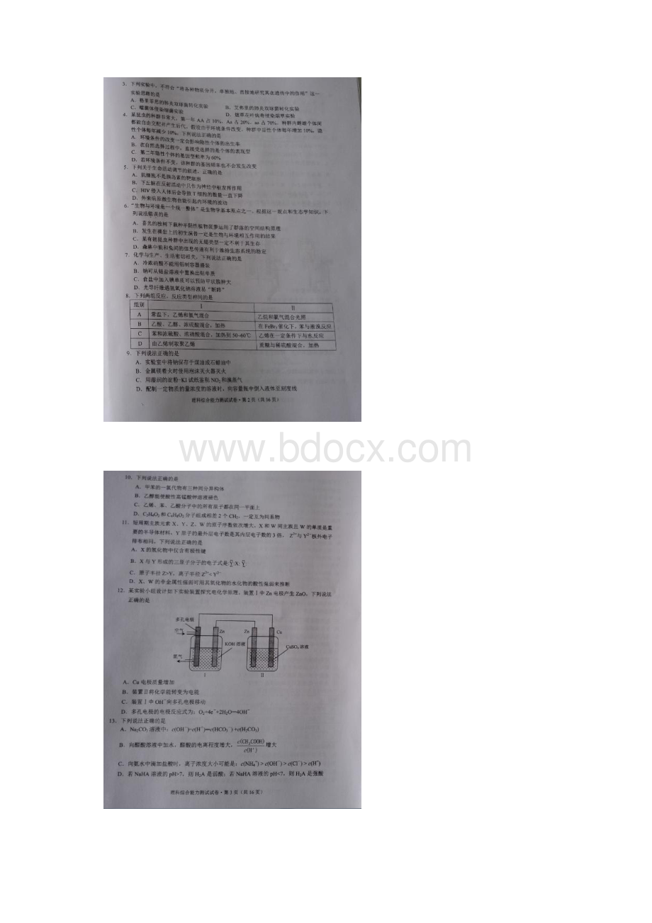 云南省昆明市届高三理综复习适应性检测试题 精Word格式文档下载.docx_第2页