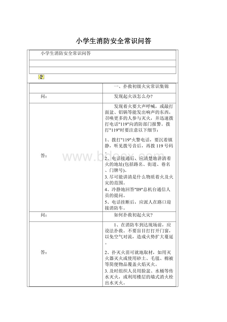 小学生消防安全常识问答Word文档下载推荐.docx