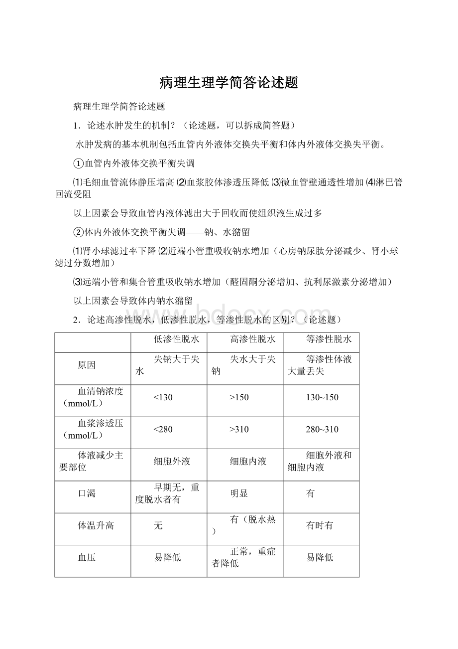 病理生理学简答论述题Word下载.docx