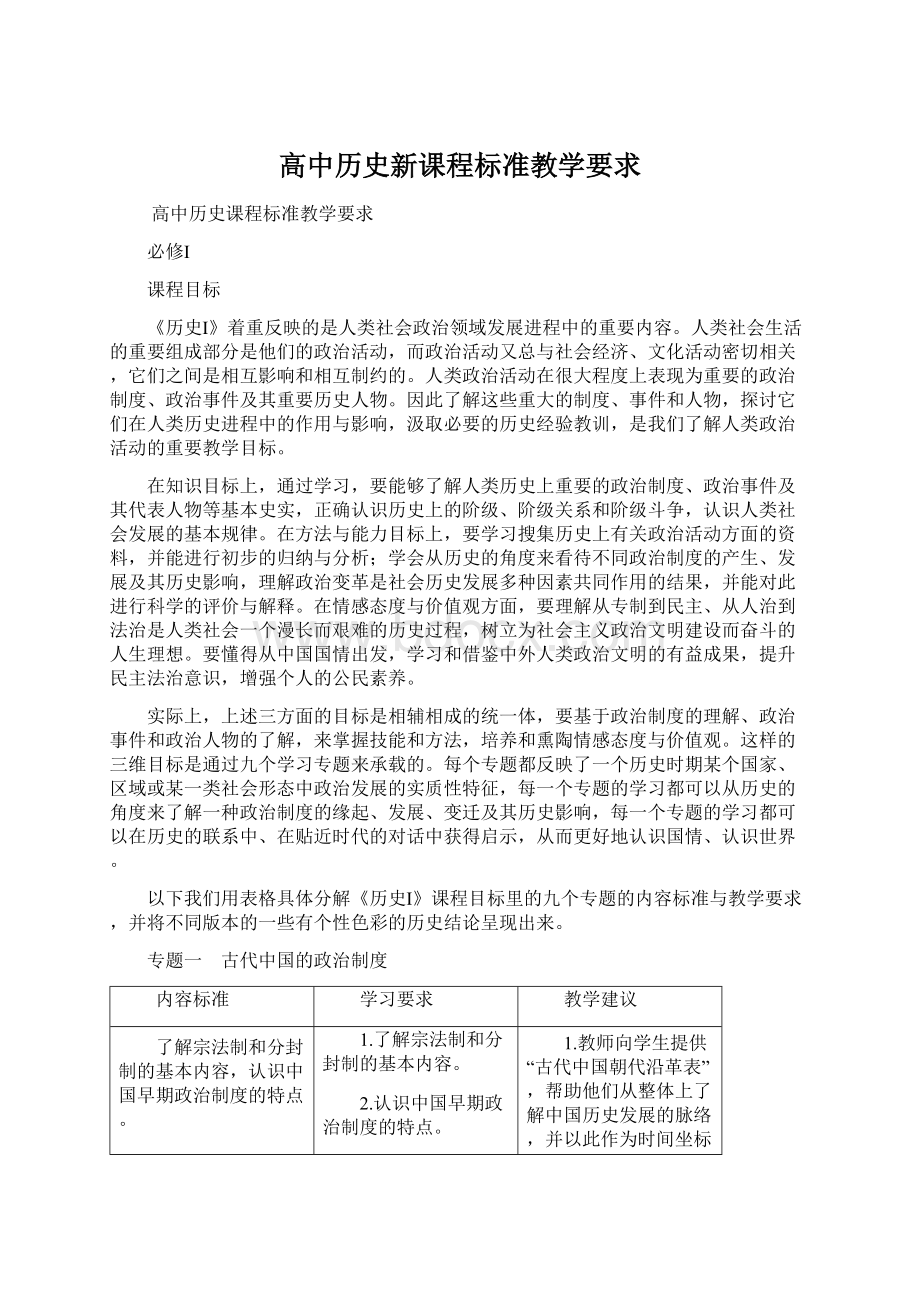 高中历史新课程标准教学要求.docx