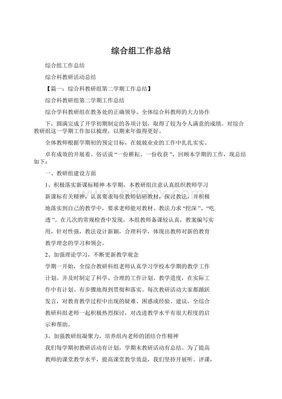 综合组工作总结Word格式文档下载.docx