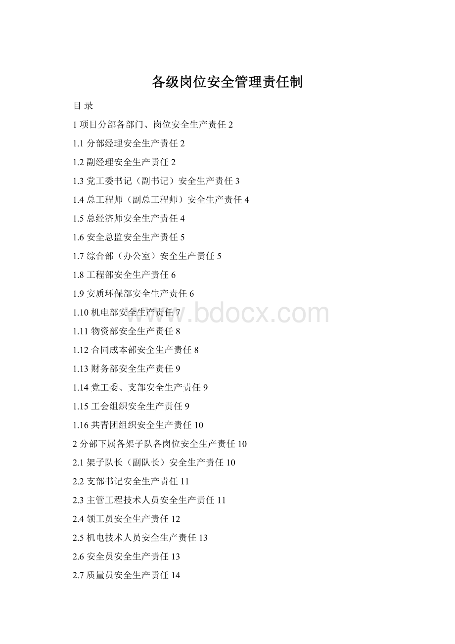 各级岗位安全管理责任制Word文档格式.docx