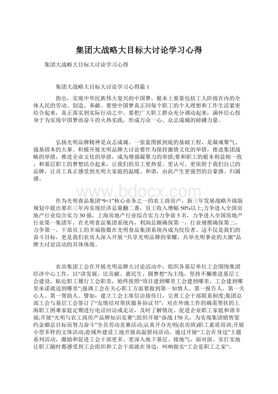 集团大战略大目标大讨论学习心得文档格式.docx