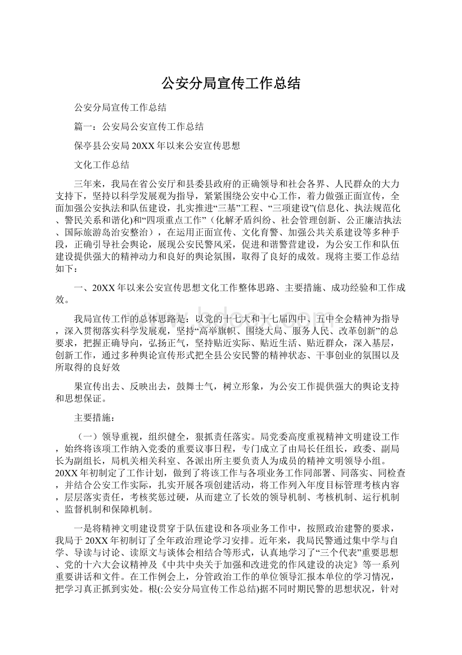 公安分局宣传工作总结Word下载.docx