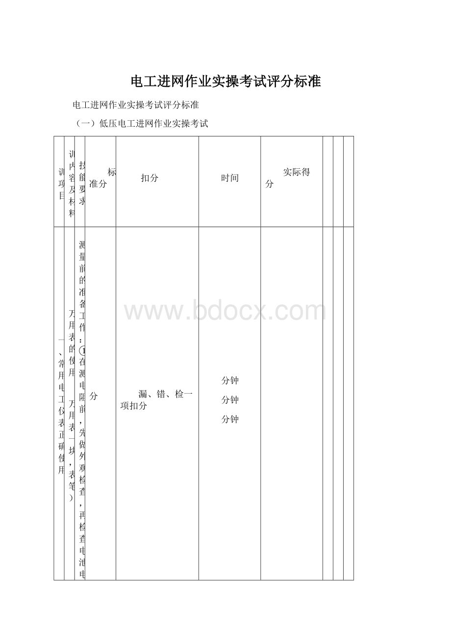 电工进网作业实操考试评分标准.docx