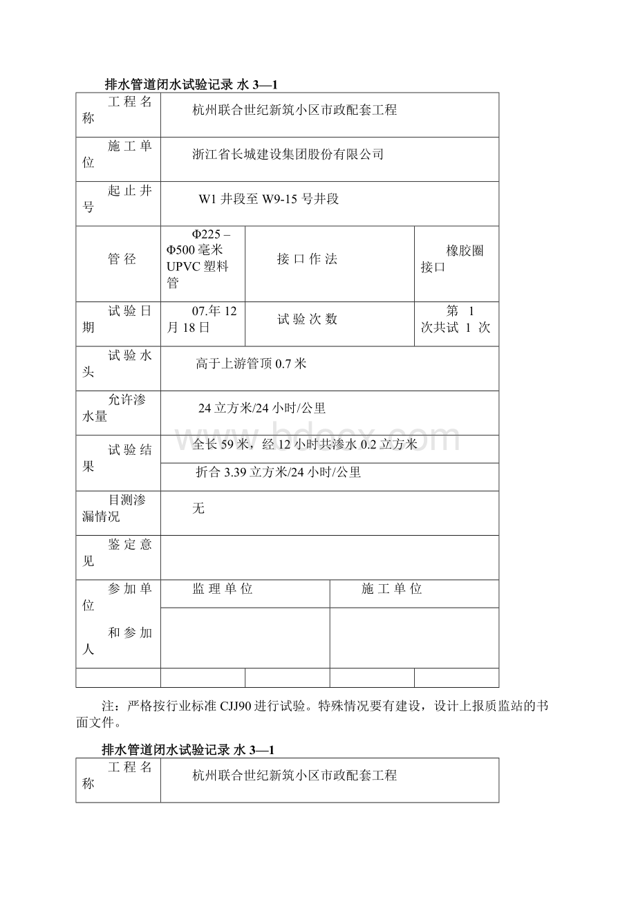 排水管道闭水试验记录Word格式文档下载.docx_第2页