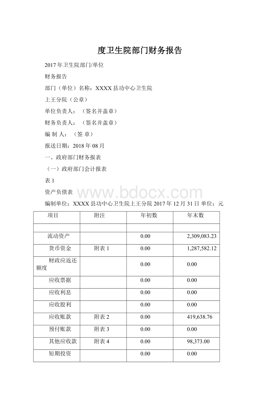 度卫生院部门财务报告.docx_第1页