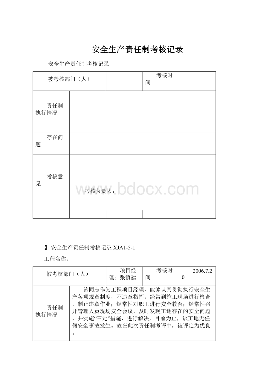 安全生产责任制考核记录Word下载.docx