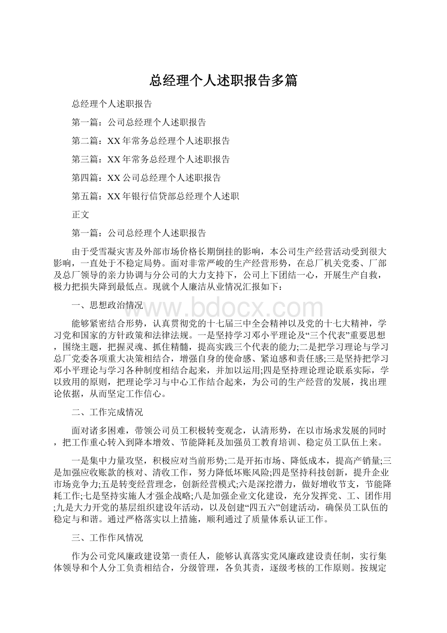 总经理个人述职报告多篇.docx