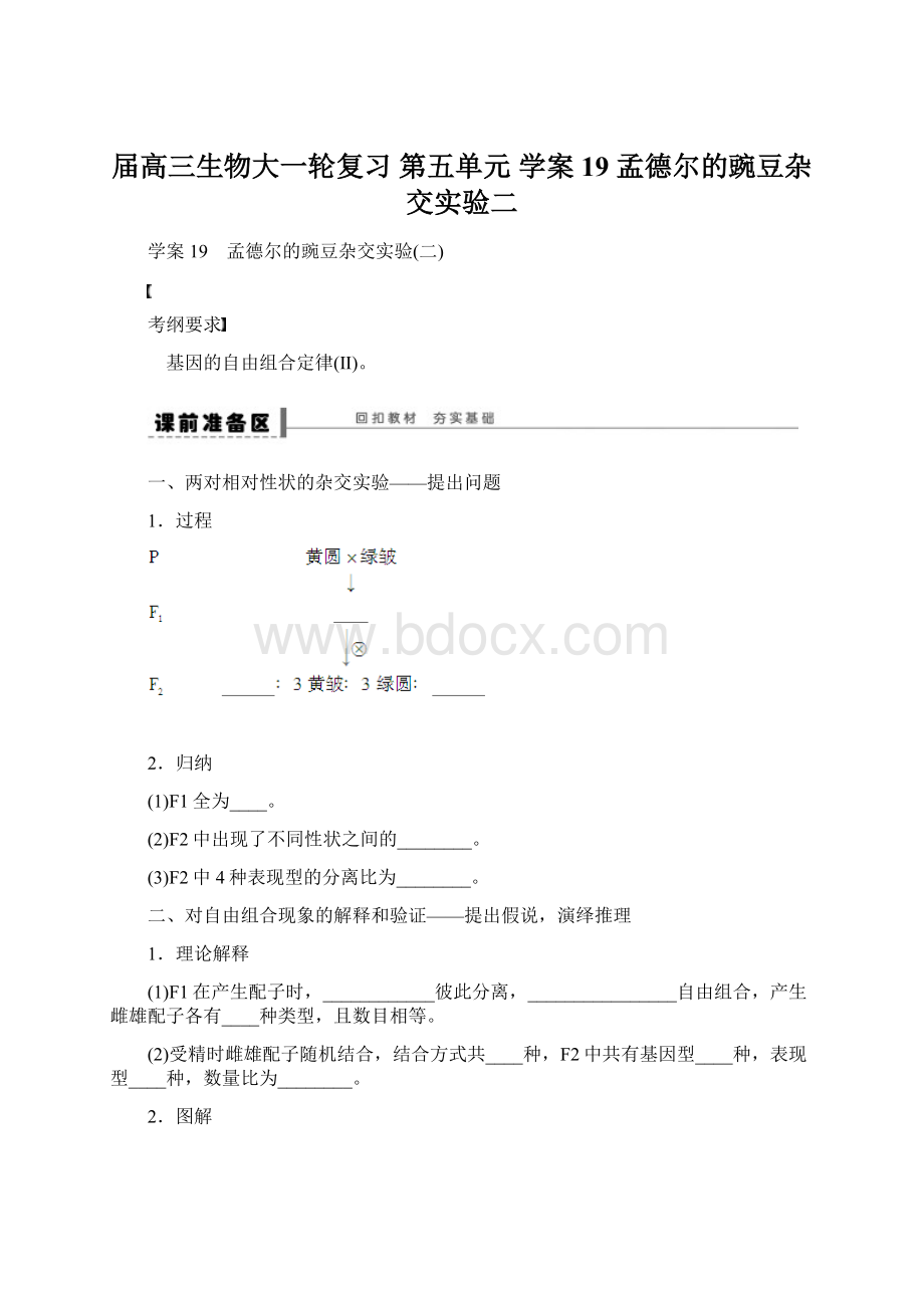 届高三生物大一轮复习 第五单元 学案19 孟德尔的豌豆杂交实验二.docx