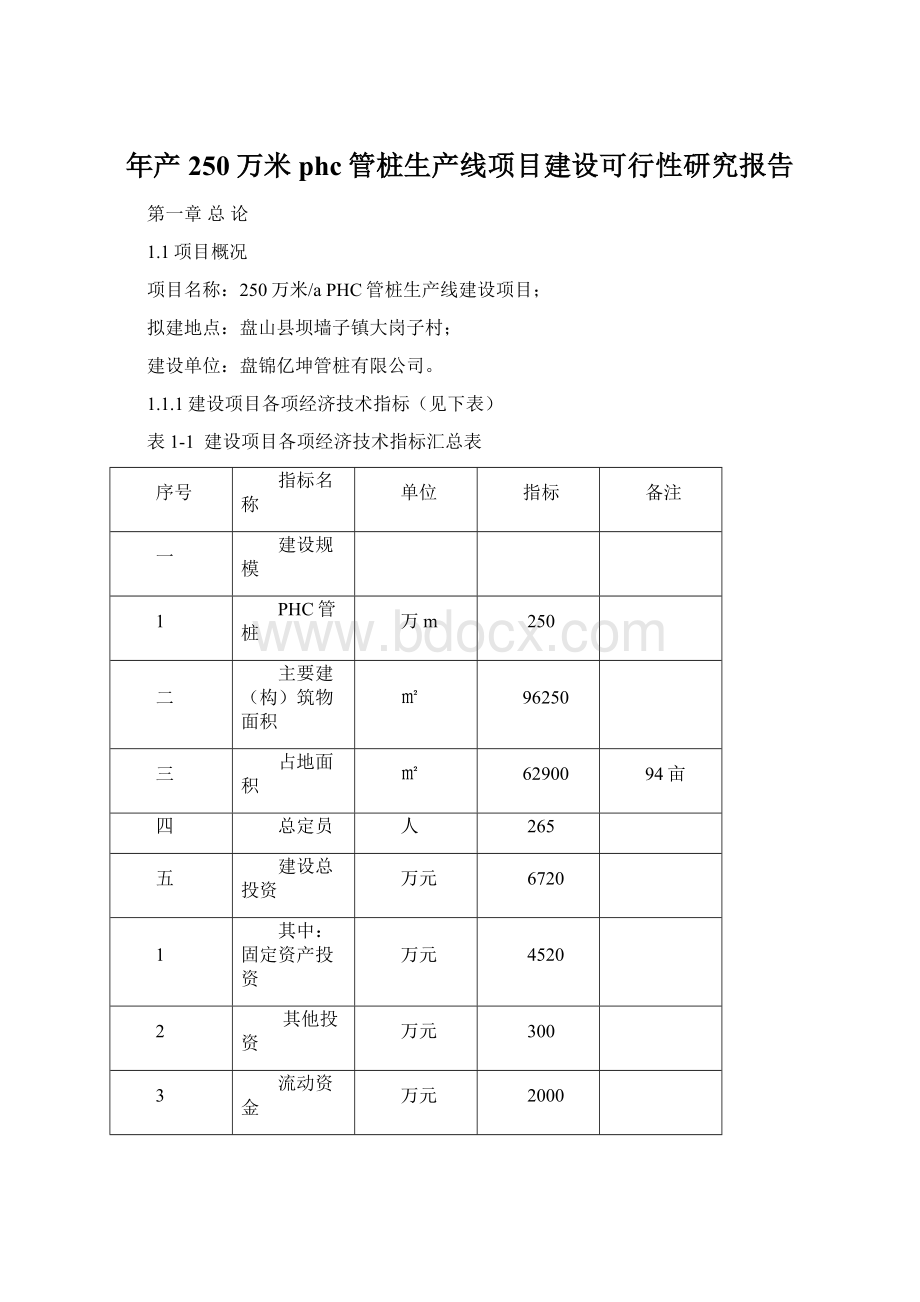 年产250万米phc管桩生产线项目建设可行性研究报告.docx_第1页