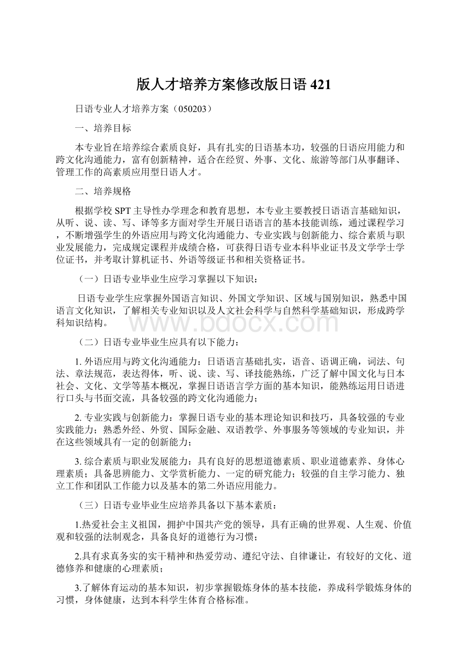 版人才培养方案修改版日语 421.docx_第1页