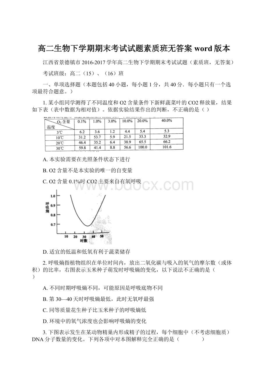 高二生物下学期期末考试试题素质班无答案word版本文档格式.docx