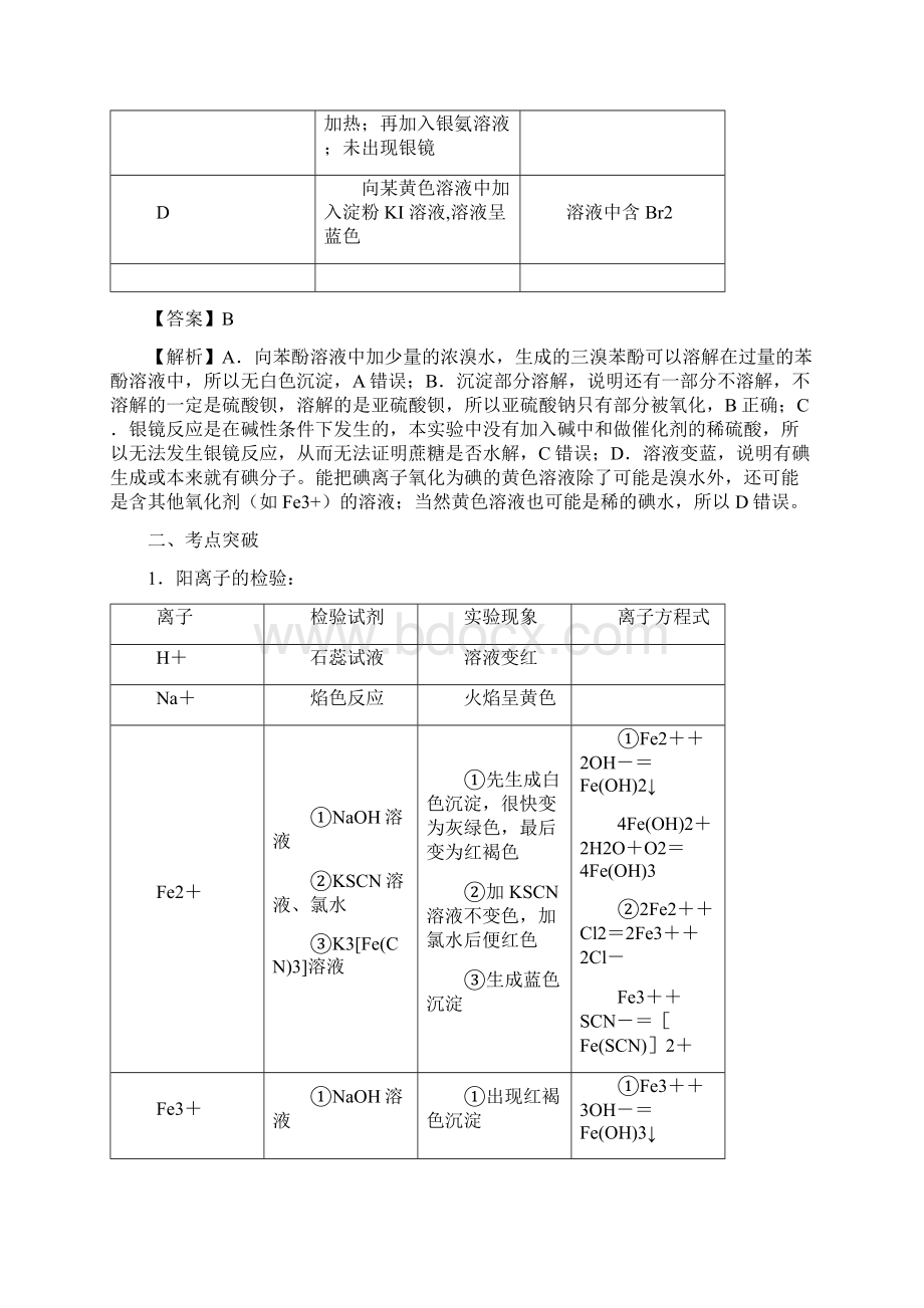 高考化学 难点剖析 专题06 离子检验讲解文档格式.docx_第3页