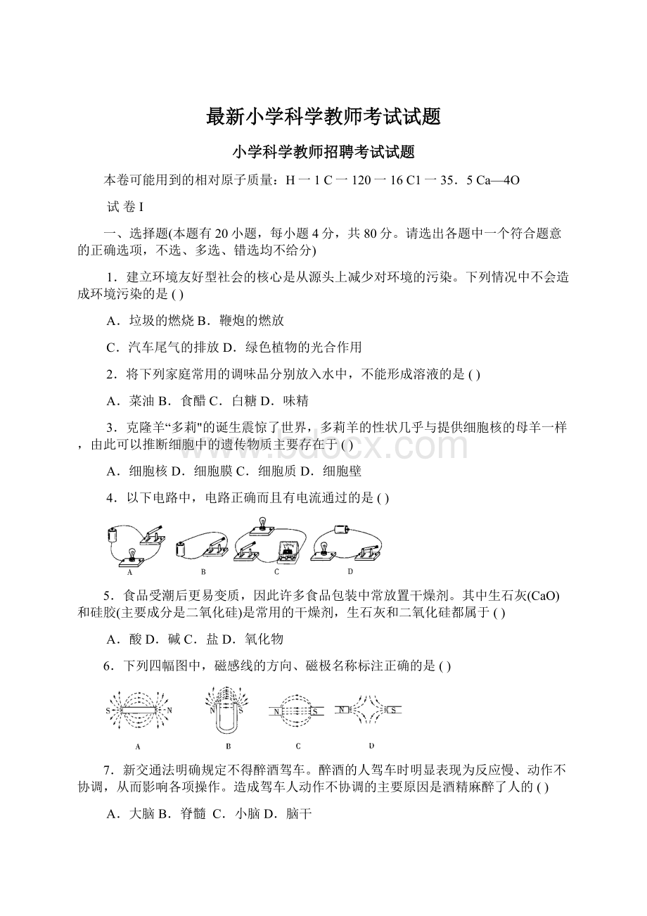 最新小学科学教师考试试题.docx_第1页