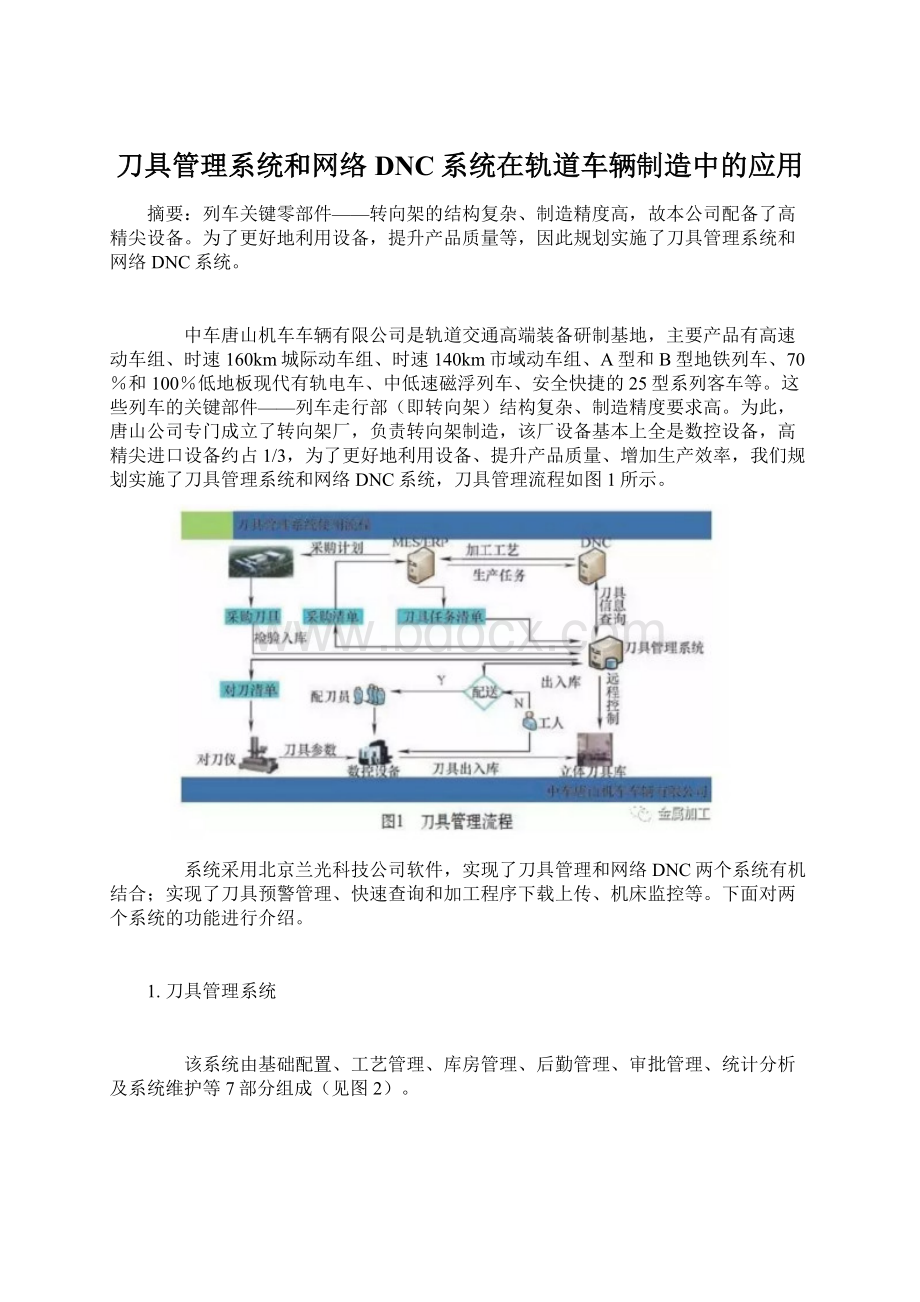 刀具管理系统和网络DNC系统在轨道车辆制造中的应用.docx_第1页