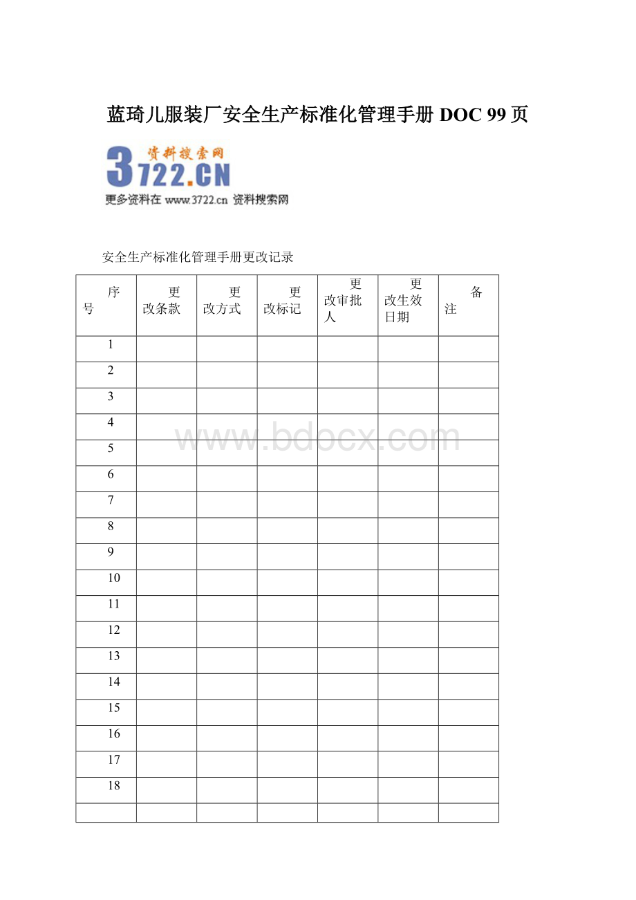 蓝琦儿服装厂安全生产标准化管理手册 DOC 99页.docx