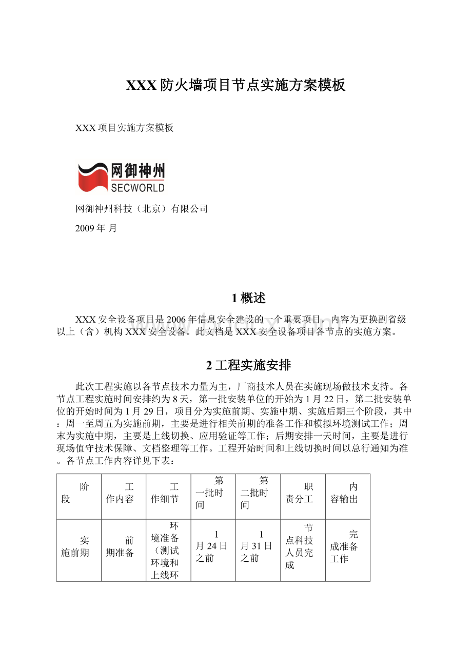 XXX防火墙项目节点实施方案模板Word文档下载推荐.docx_第1页