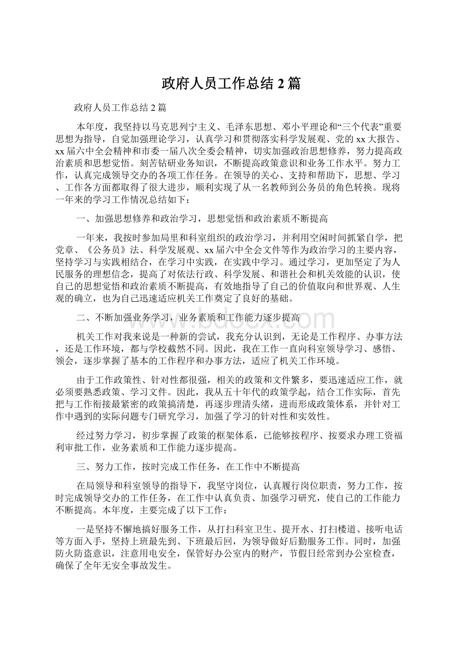 政府人员工作总结2篇.docx