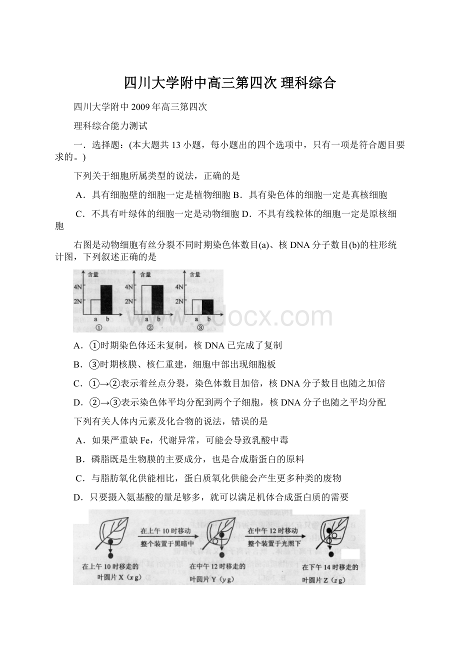 四川大学附中高三第四次 理科综合.docx_第1页