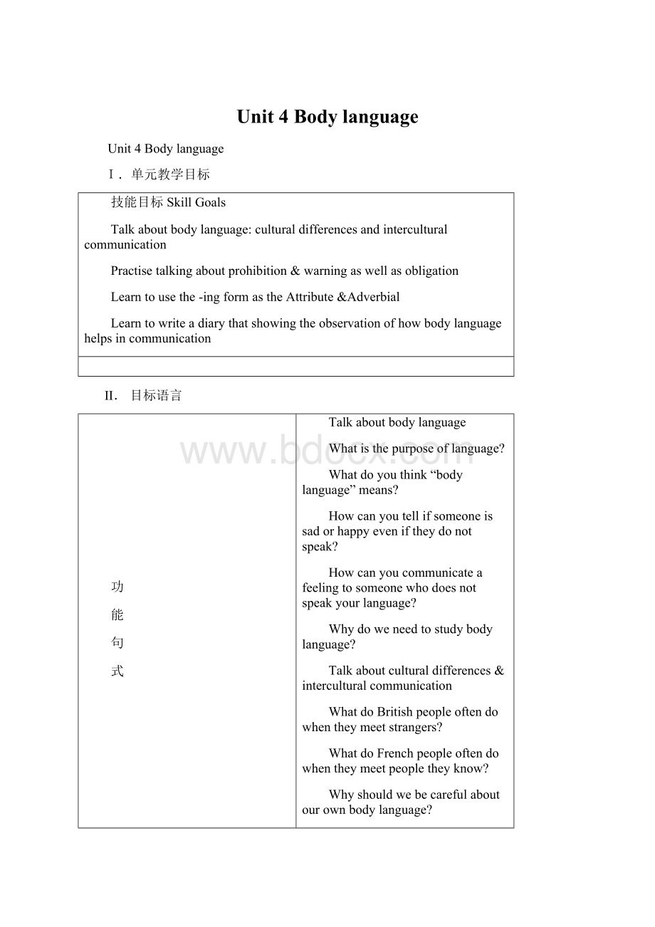 Unit 4 Body language.docx_第1页