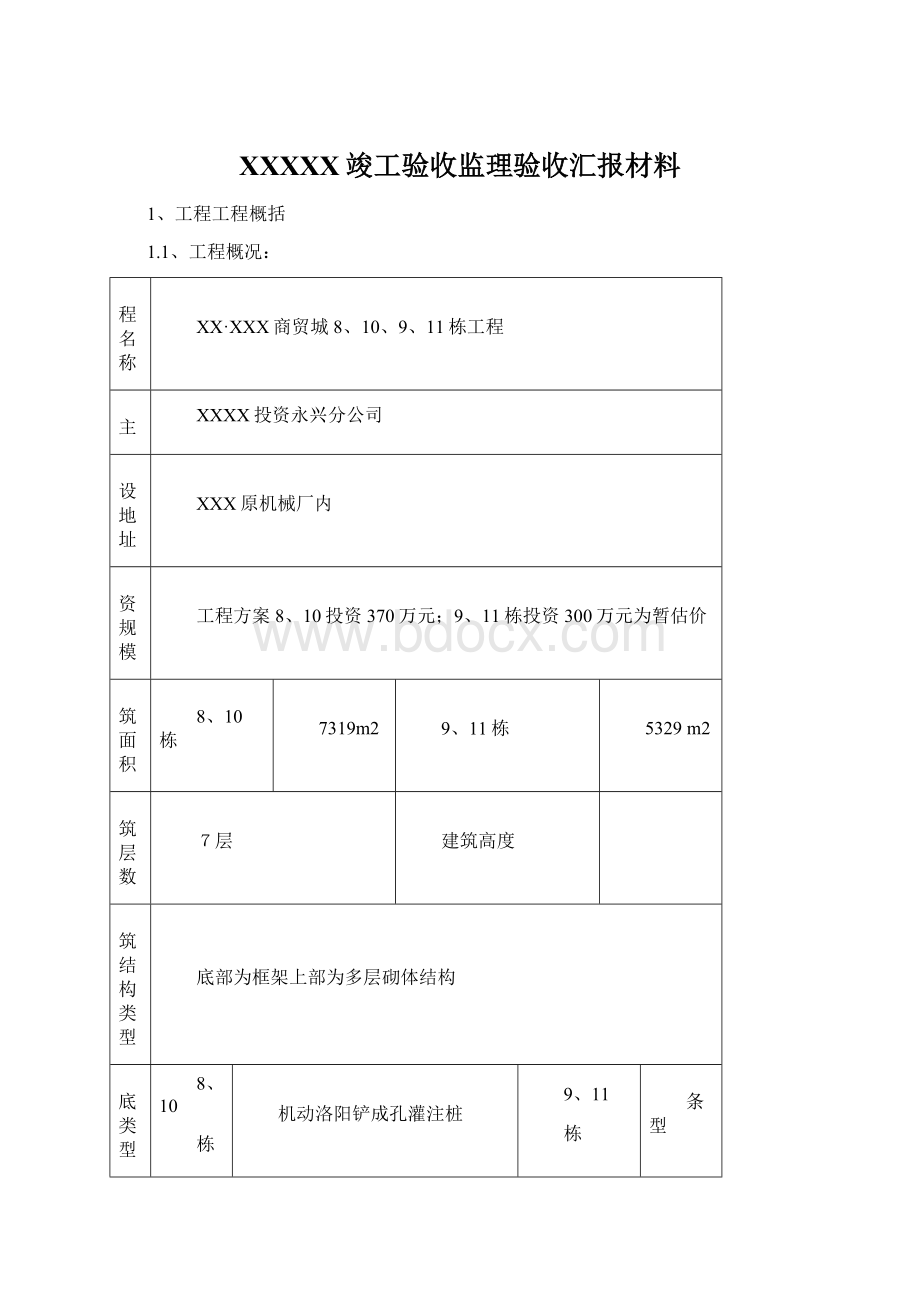 XXXXX竣工验收监理验收汇报材料Word文档下载推荐.docx_第1页