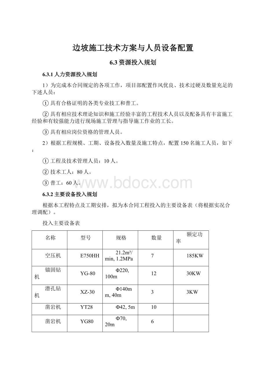 边坡施工技术方案与人员设备配置.docx