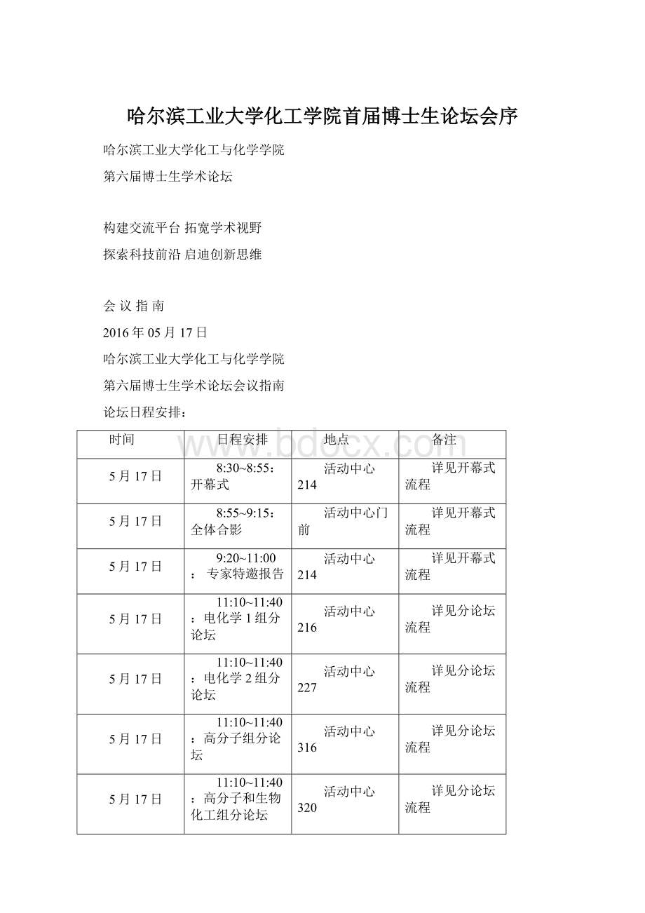 哈尔滨工业大学化工学院首届博士生论坛会序.docx_第1页