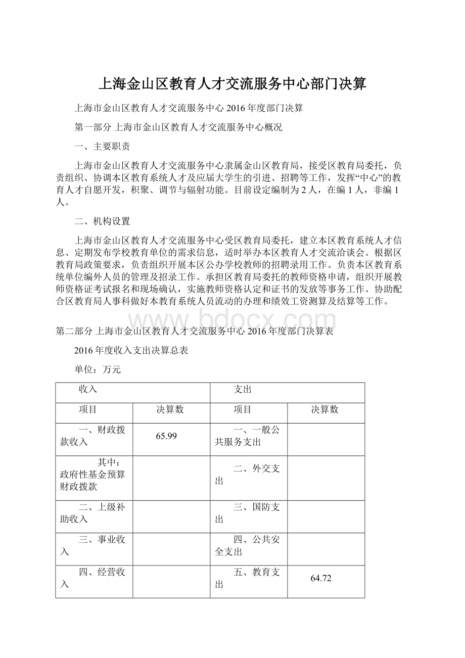 上海金山区教育人才交流服务中心部门决算.docx