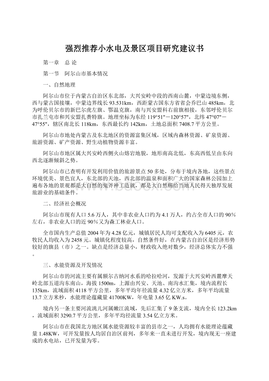 强烈推荐小水电及景区项目研究建议书Word文档格式.docx