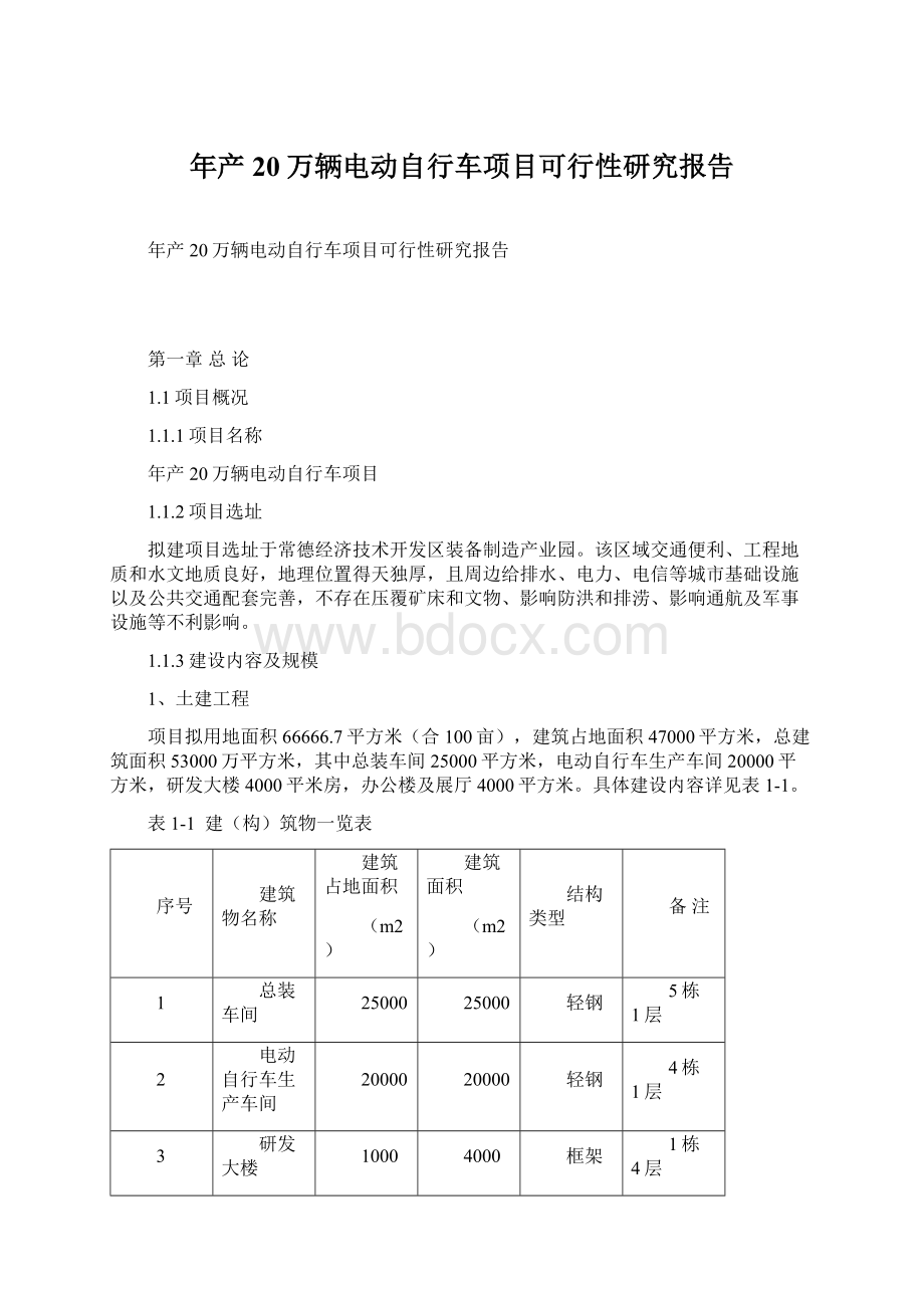 年产20万辆电动自行车项目可行性研究报告Word文档下载推荐.docx