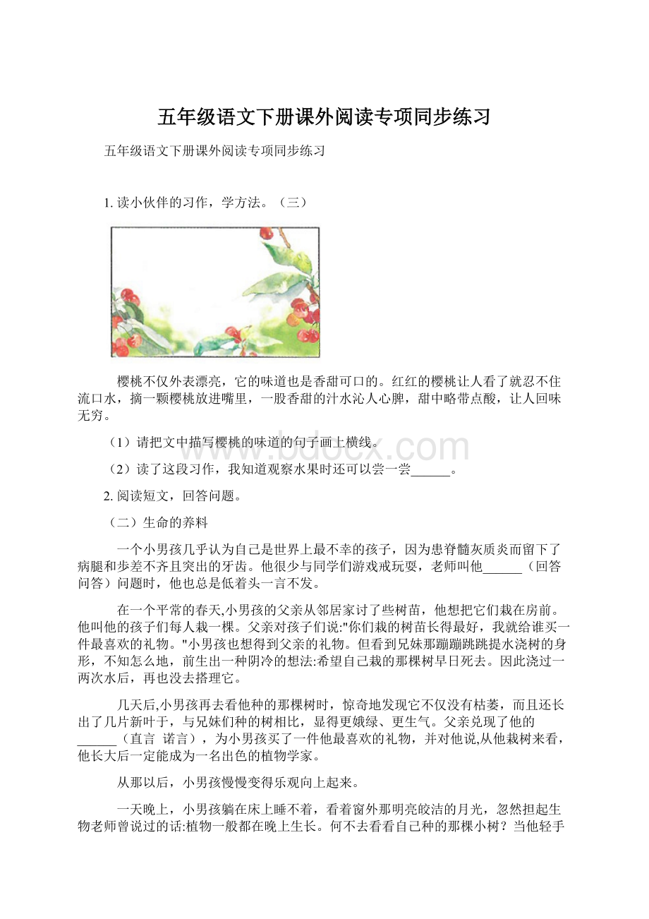 五年级语文下册课外阅读专项同步练习Word文件下载.docx