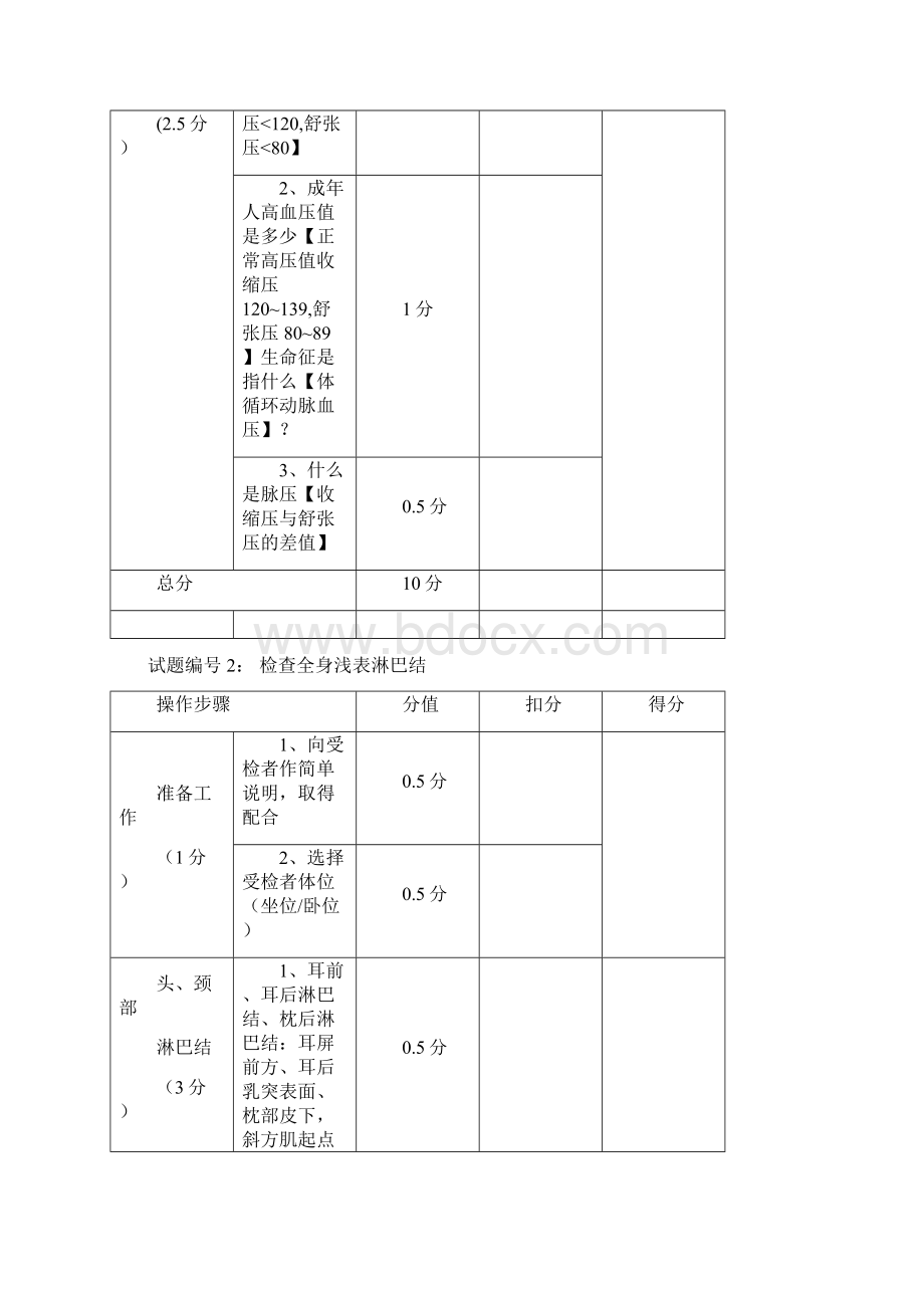 临床医学诊断体格检查技能操作考核评分表排版好Word文件下载.docx_第3页