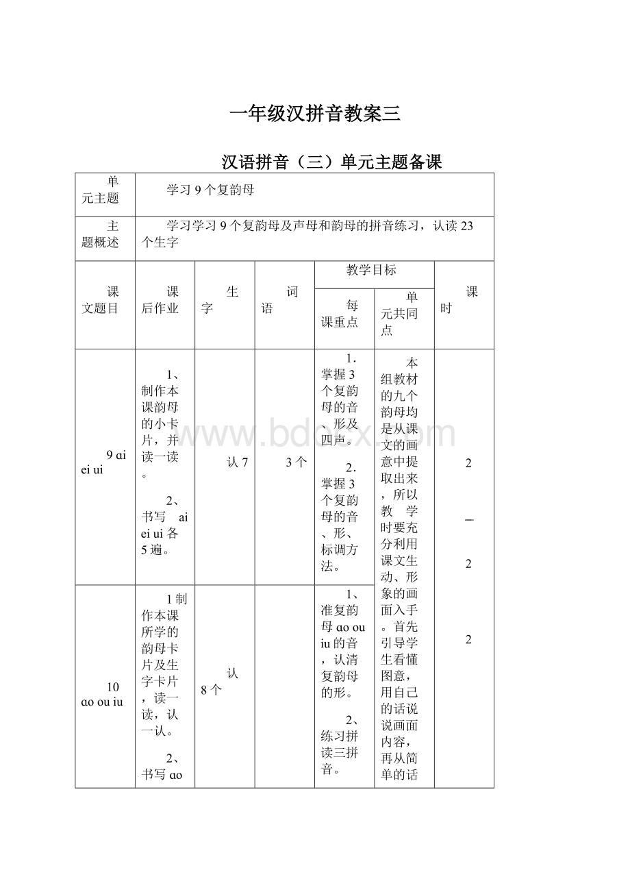 一年级汉拼音教案三Word文件下载.docx