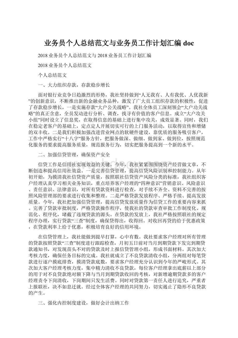 业务员个人总结范文与业务员工作计划汇编docWord文档下载推荐.docx_第1页