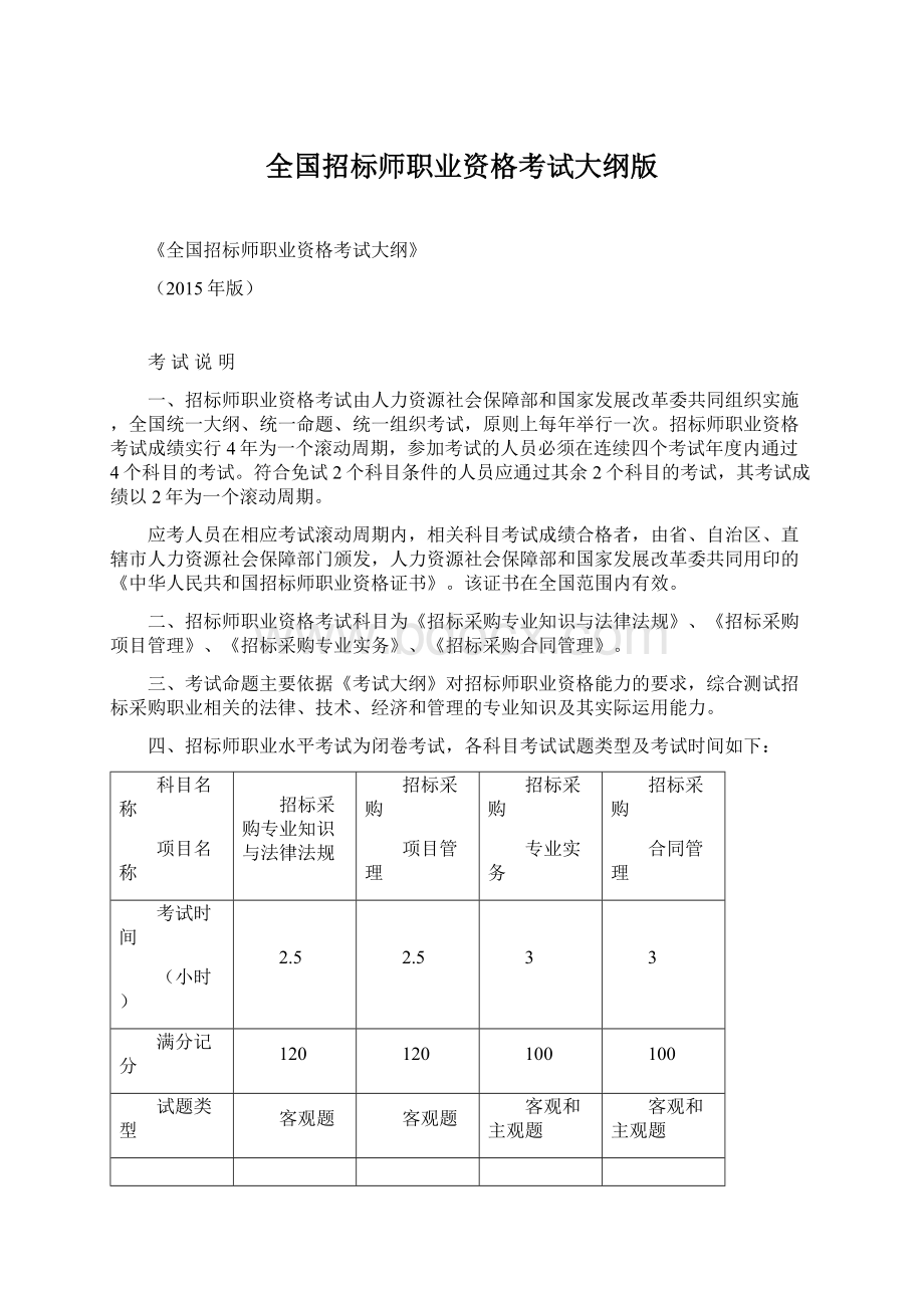 全国招标师职业资格考试大纲版.docx_第1页