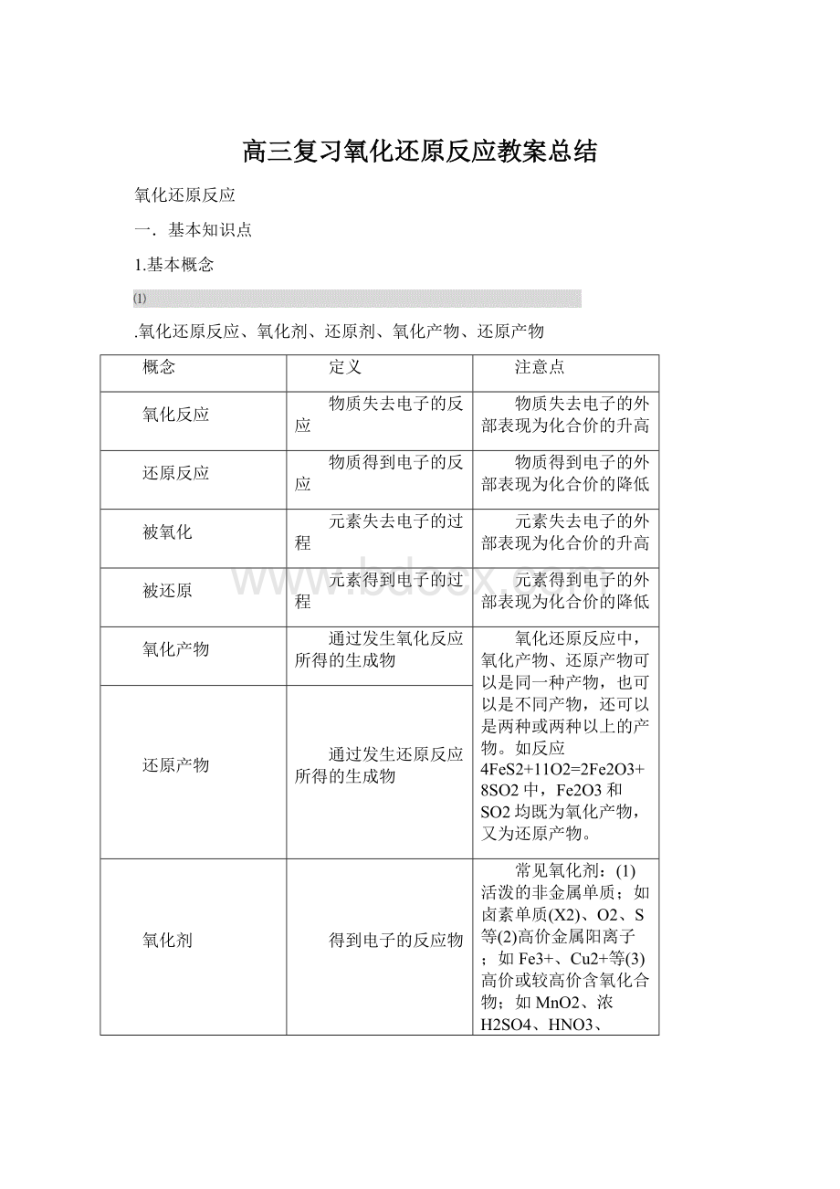 高三复习氧化还原反应教案总结.docx_第1页