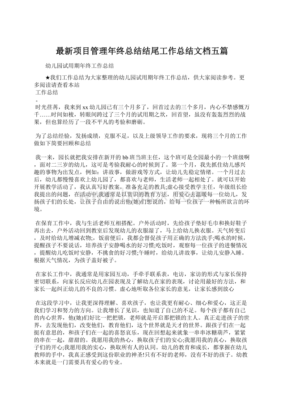 最新项目管理年终总结结尾工作总结文档五篇Word格式文档下载.docx